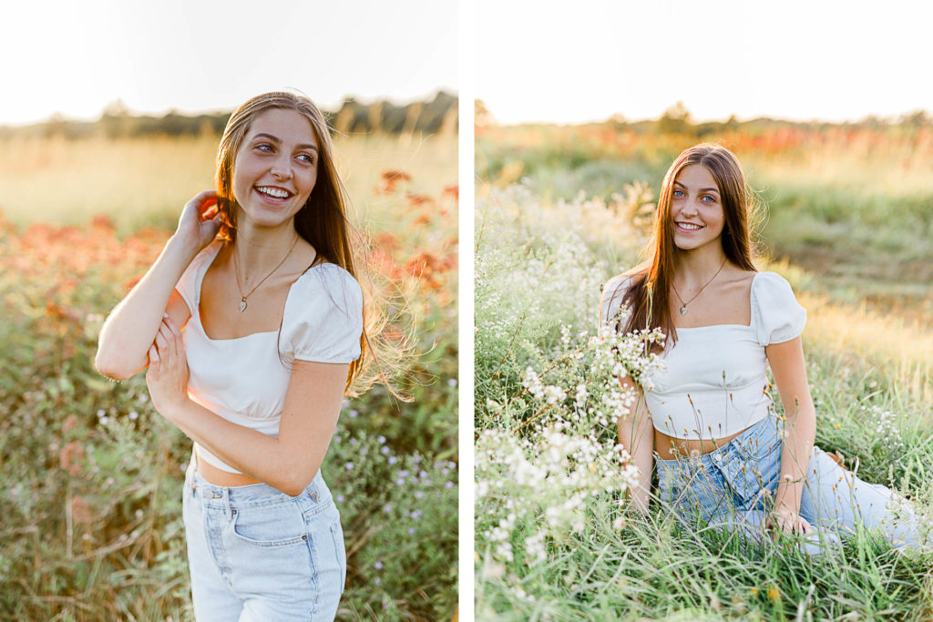 Photo by Boston Senior Photographer Christina Runnals | High school senior girl standing n a wildflower field laughing