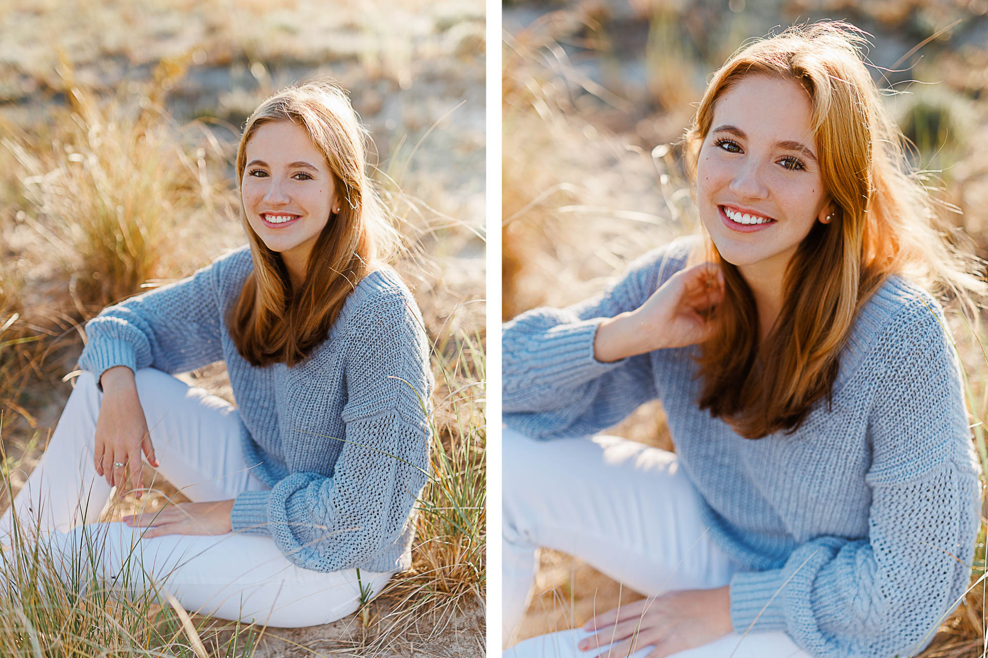 Photo by Cohasset senior photographer Christina Runnals | High school senior girl sitting in beach grass and smiling