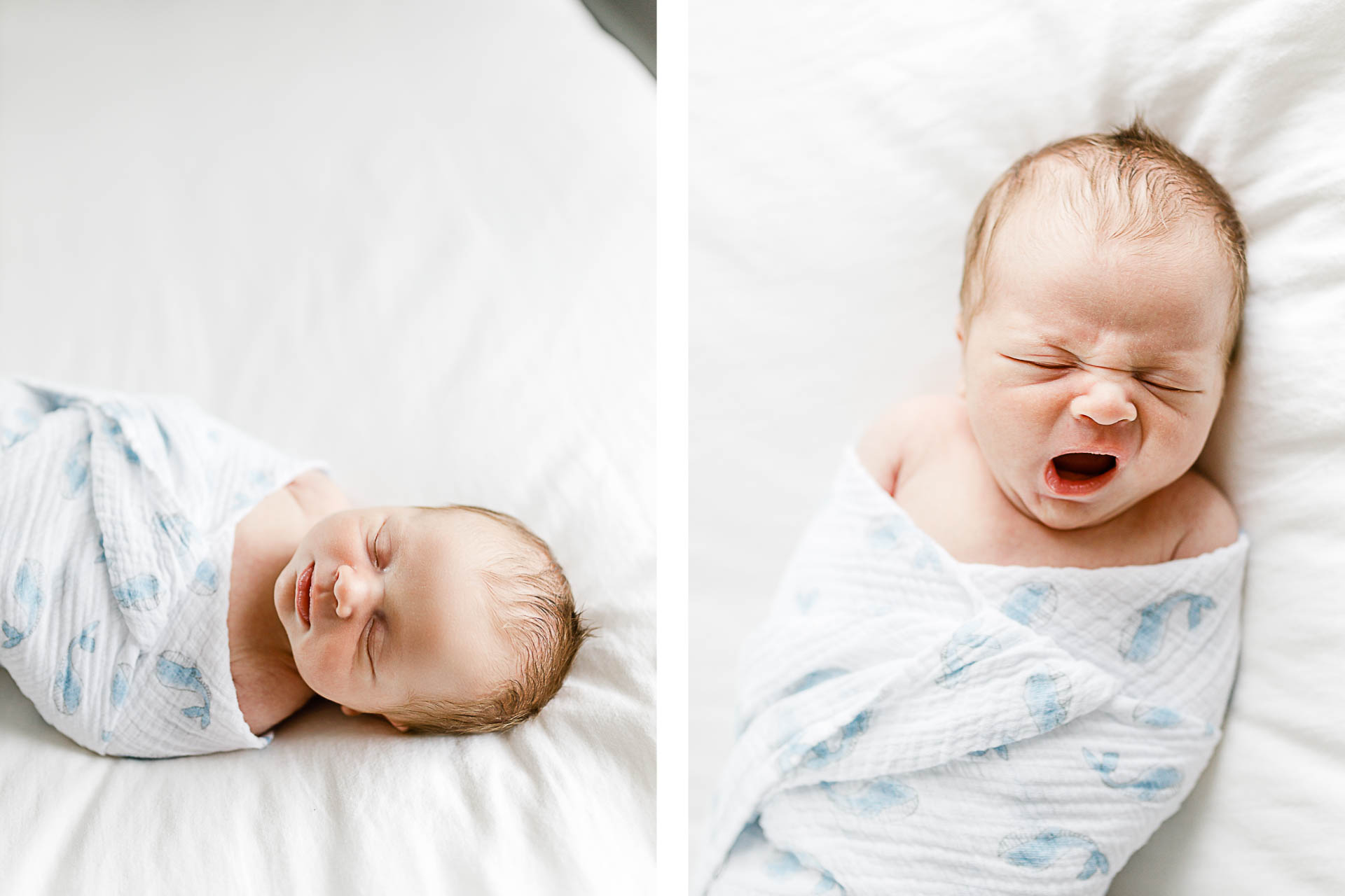 Newborn in swaddle yawning