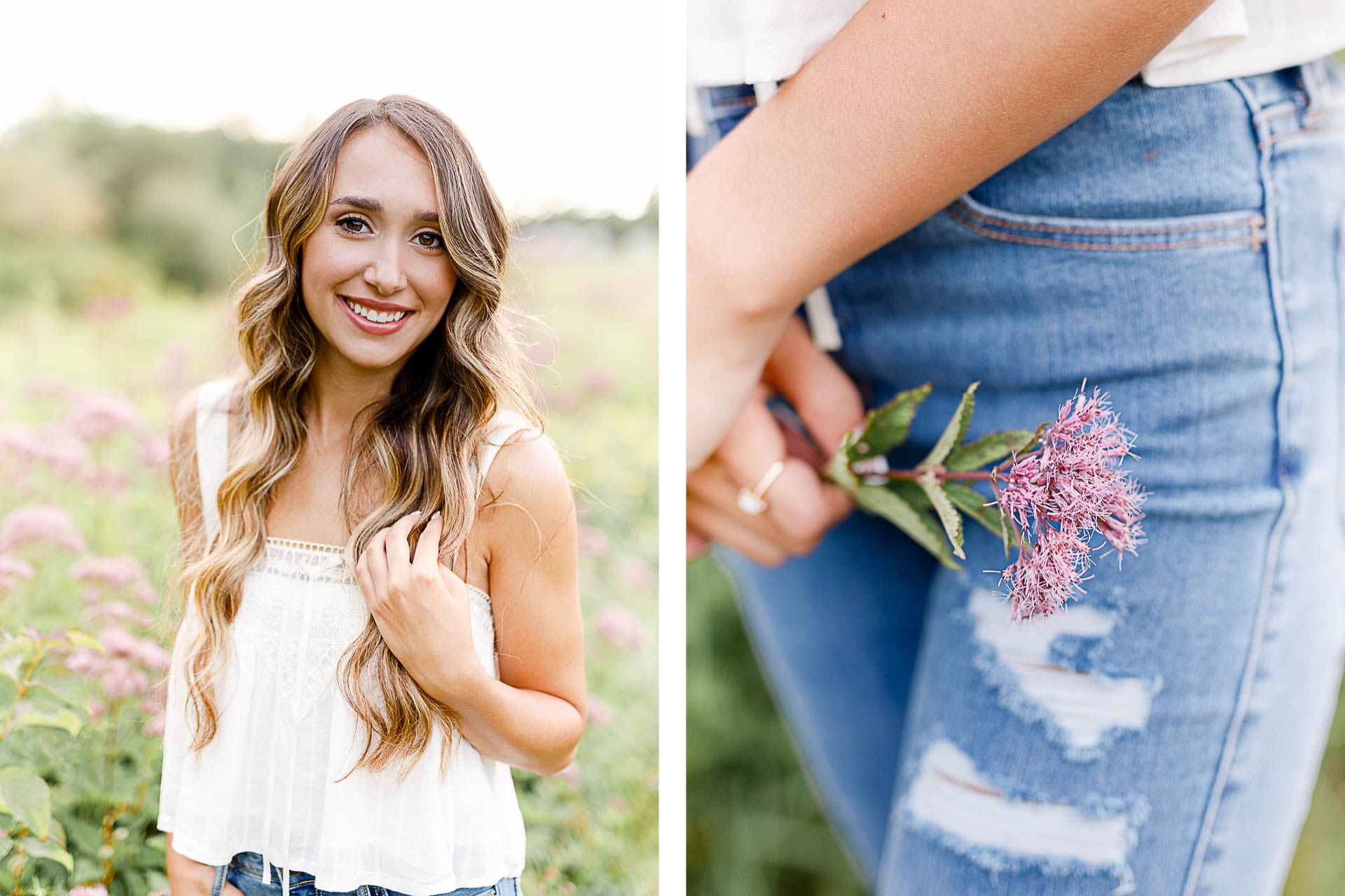 Senior pictures in a wildflower field