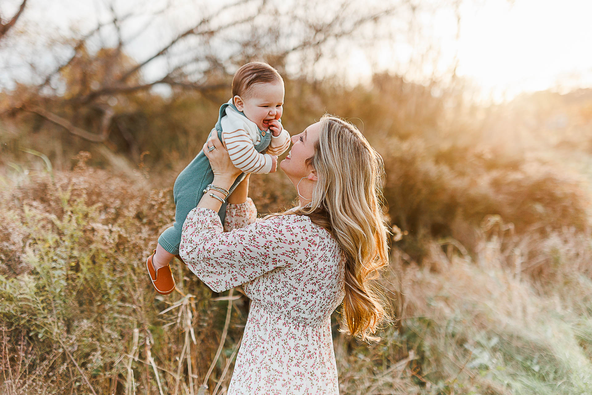 Photo by Hingham Family Photographer Christina Runnals | Mom and baby in field in autumn