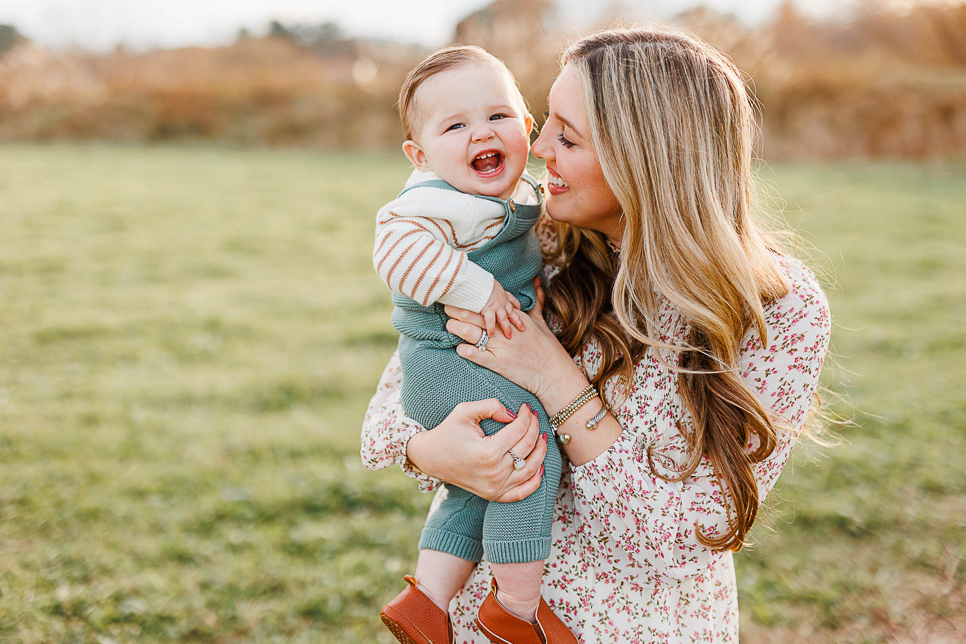 Photo by Hingham Family Photographer Christina Runnals | Mother and baby son in field