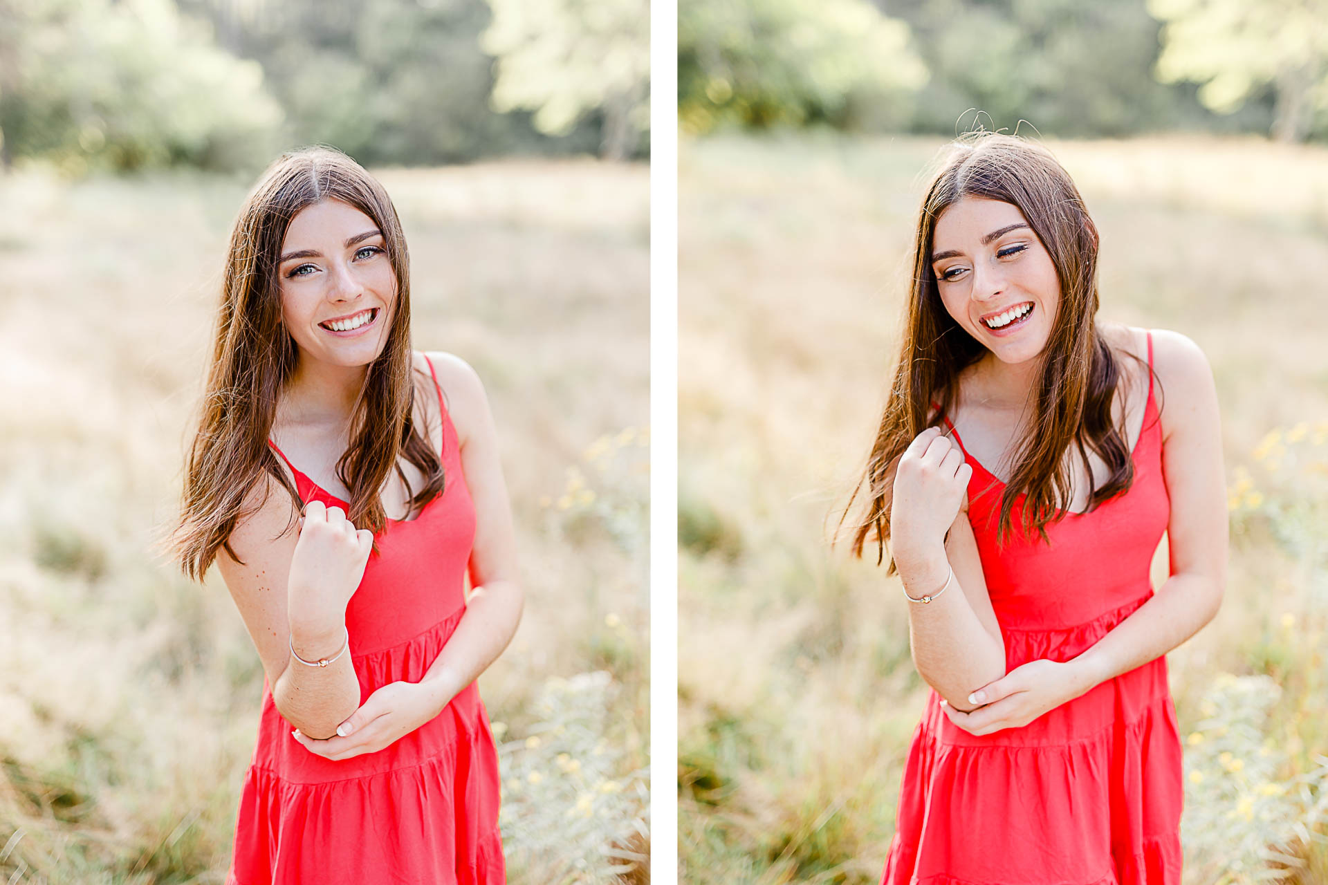 Photo by Duxbury senior portrait photographer Christina Runnals | High school senior girl wearing a red dress and smiling for her senior pictures