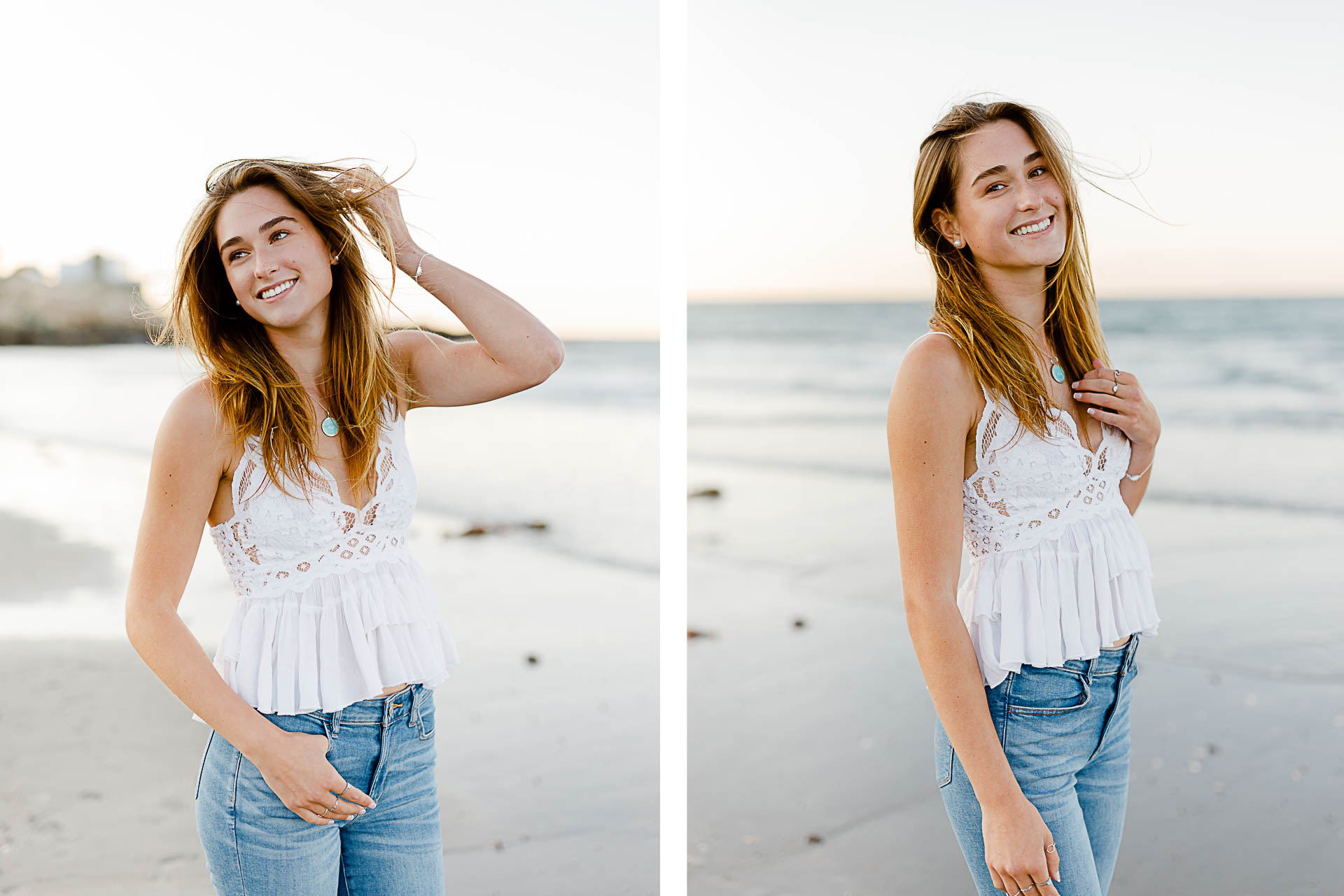 Photo by Scituate Senior Portrait Photographer Christina Runnals | Girl standing on the beach running her fingers through her hair