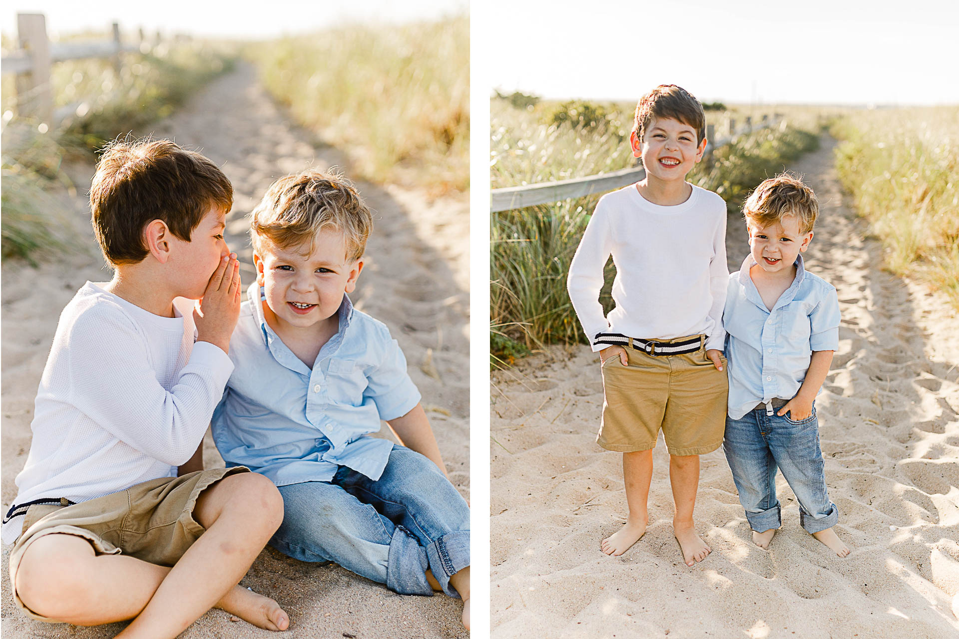 Watch Hill Family Portraits by Christina Runnals Photography | Brothers standing together and whispering secrets