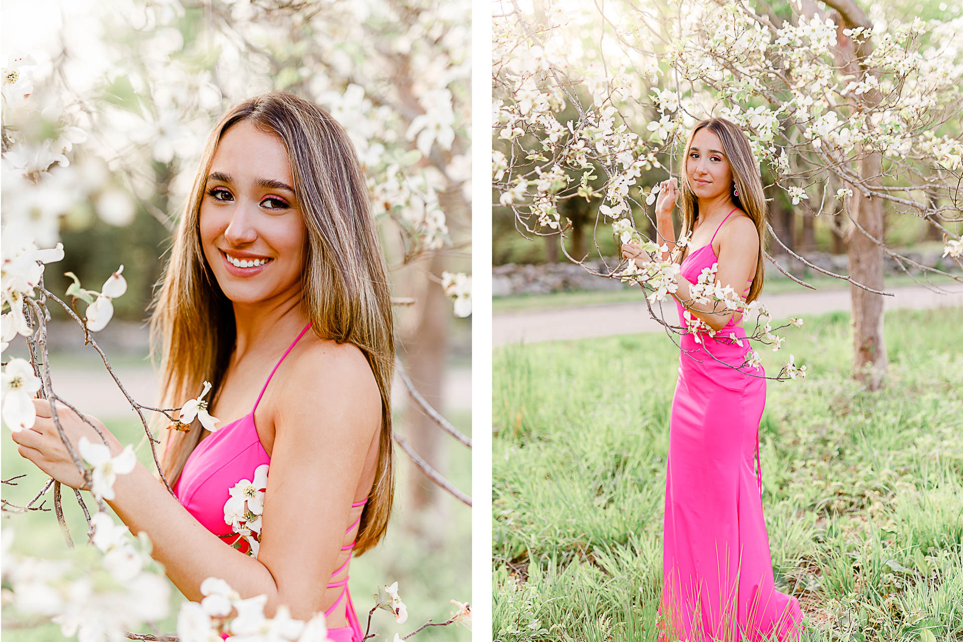 Photos by Hingham Senior Photographer Christina Runnals | Prom dress photos with flowers in the background