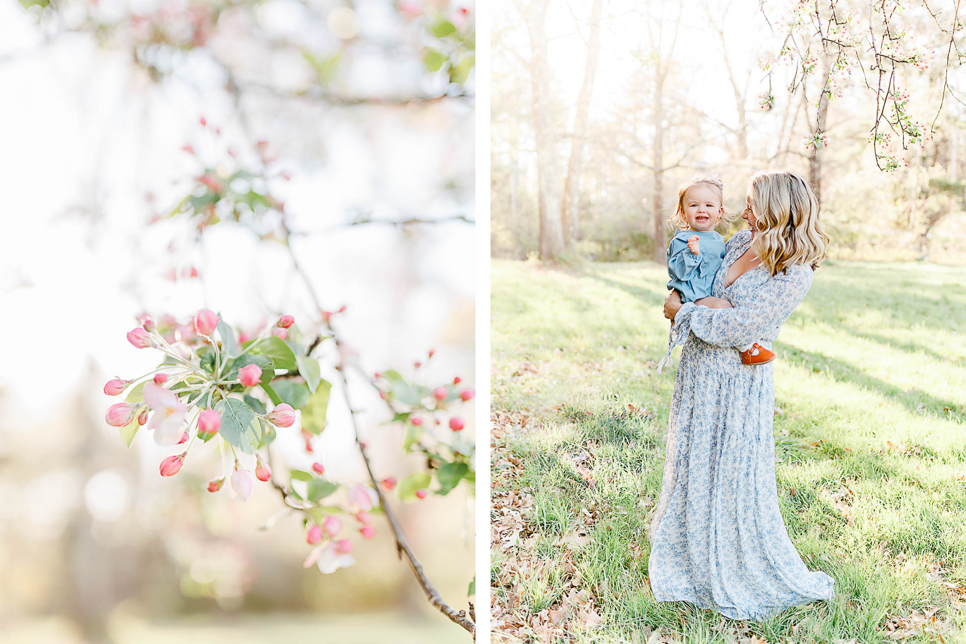 Photo by Boston Light and Airy Photographer Christina Runnals | Mom holding daughter under flowering tree