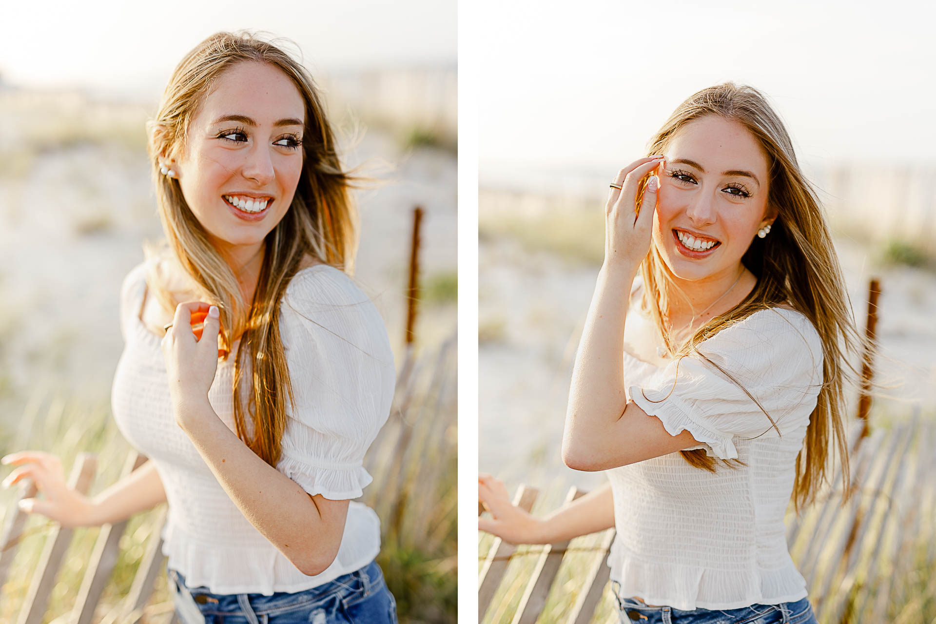 Photos by Arlington senior portrait photographer Christina Runnals | Girl leaning on a beach fence