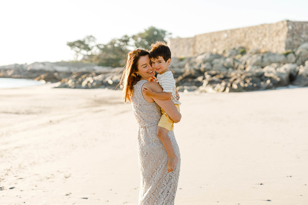 Picture of mother and son on beach by Dorchester photographer Christina Runnals