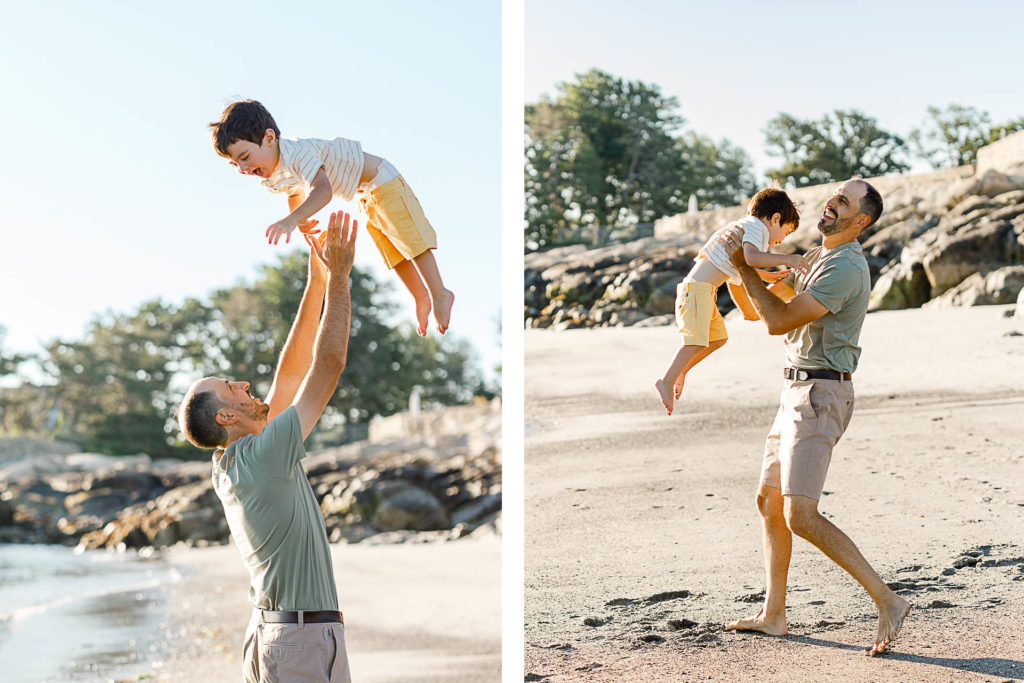 Pictures of father and boy on beach by Dorchester photographer Christina Runnals