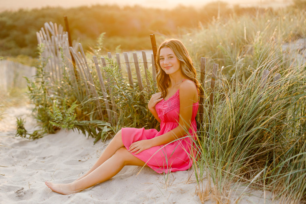 Lilly LaFountain golden hour beach senior portraits by Scituate Photographer Christina Runnals