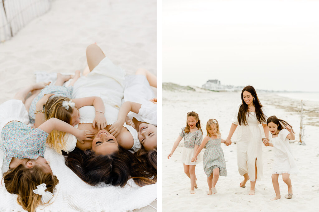 Overcast light and airy pictures of a family of four on the beach
