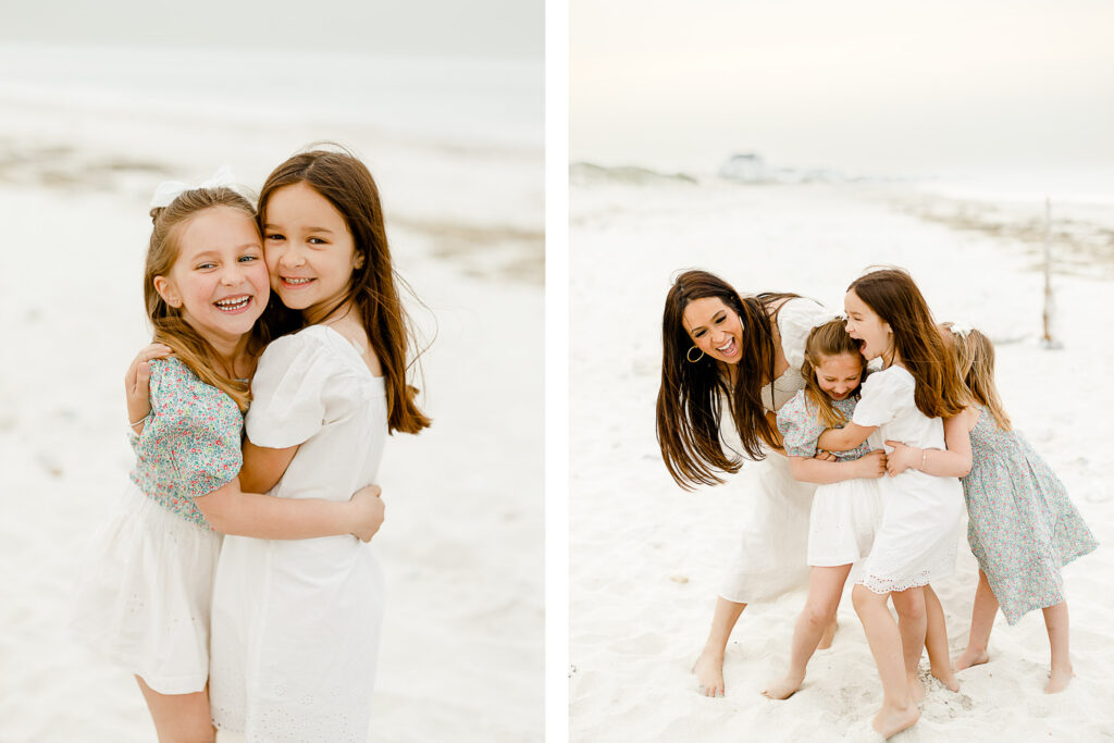 Overcast light and airy pictures of a family of four on the beach