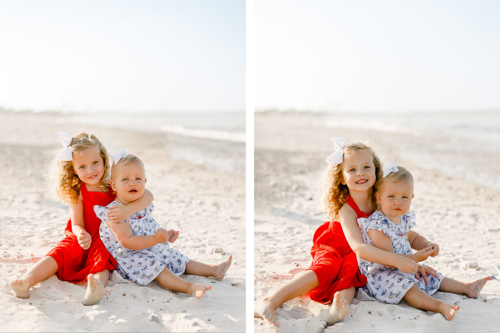 Cohasset beach family pictures featuring a family in all-American colors on a sunny day