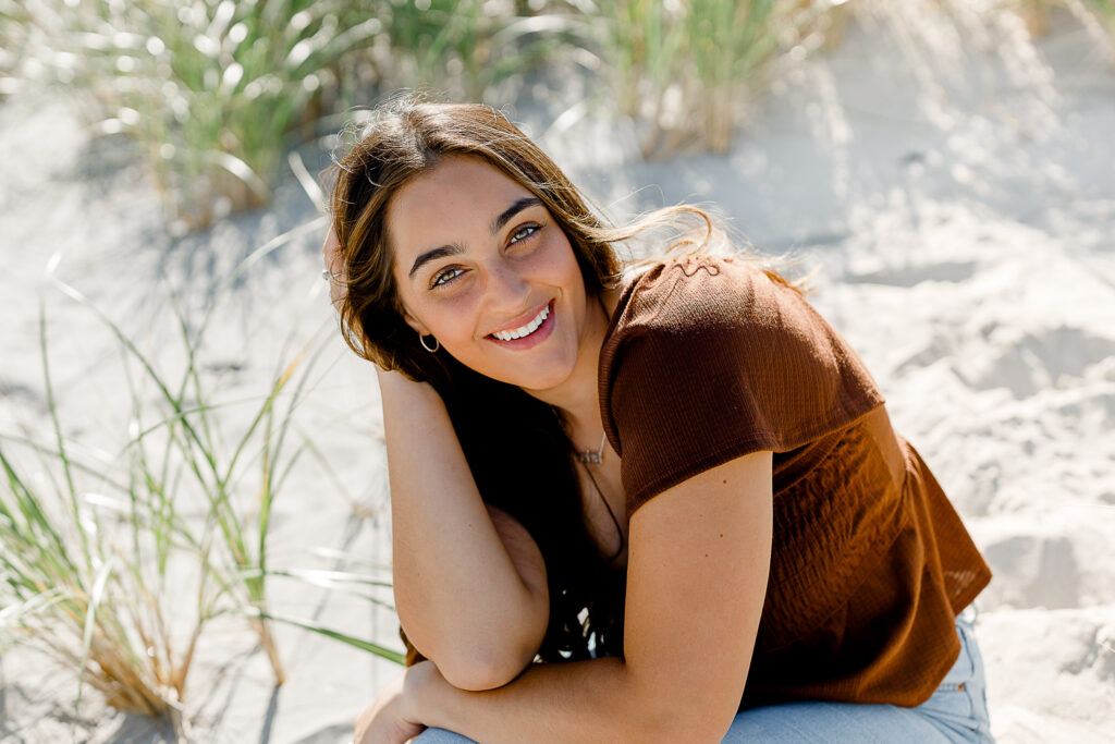 Maddie Reider's Framingham senior pictures taken on a beach of white sands in Massachusetts