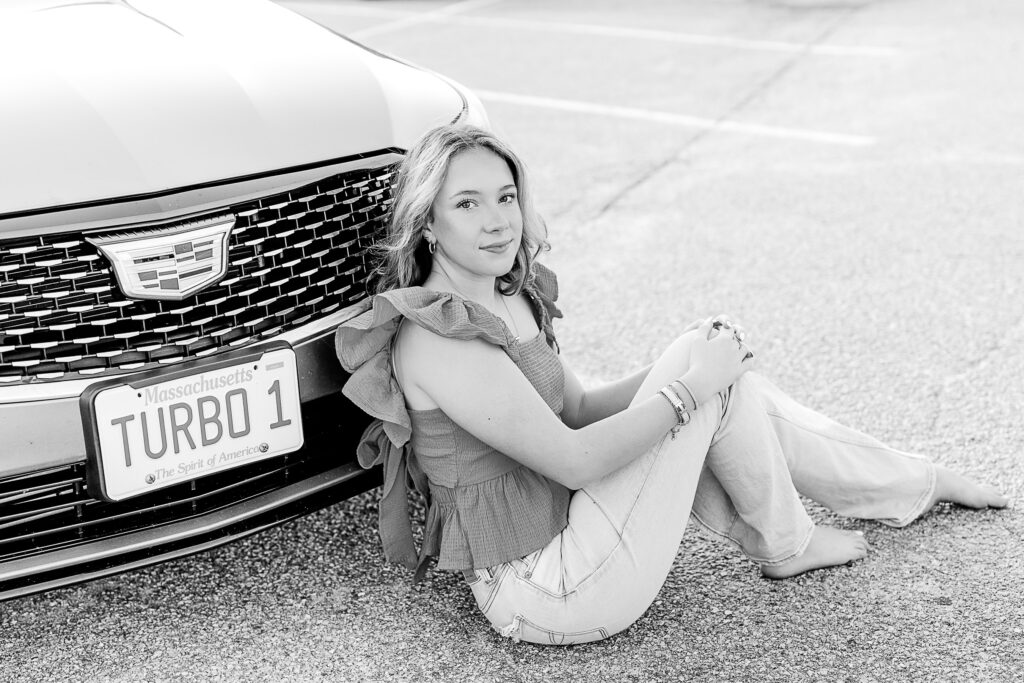 Alexa's girl senior photos with a car taken by South Shore photographer Christina Runnals