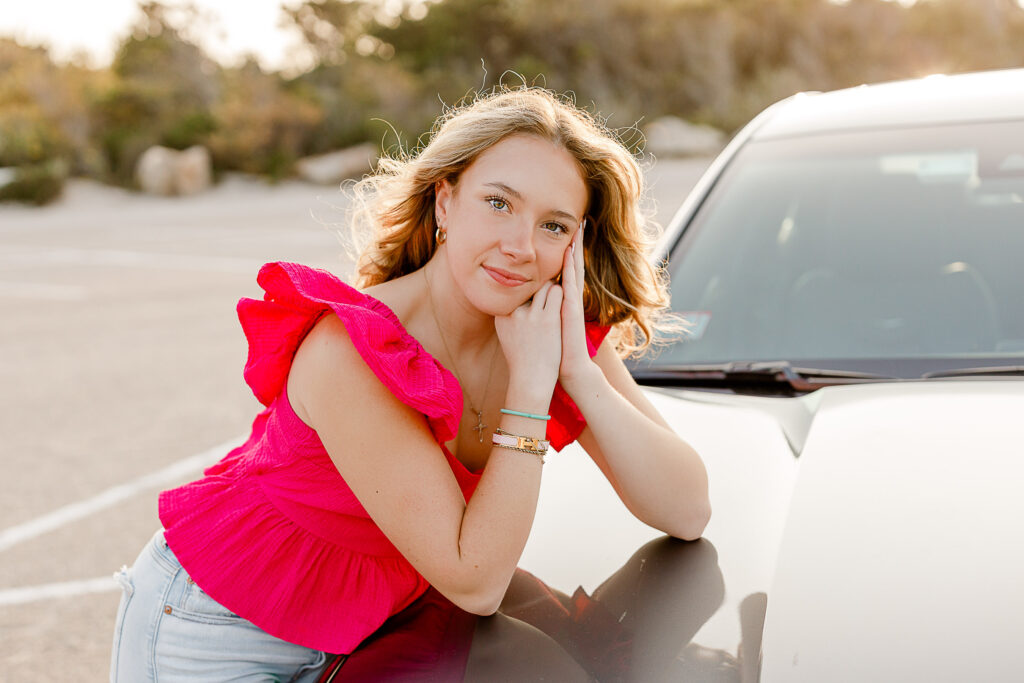 Alexa's girl senior photos with a car taken by South Shore photographer Christina Runnals