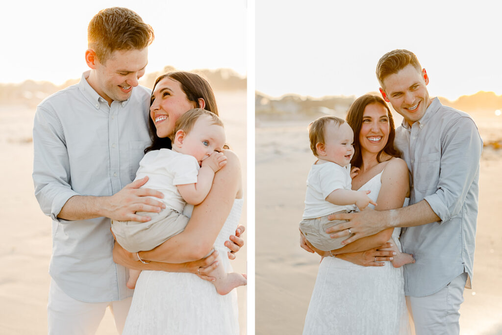 Photo to accompany article on finding the best family photographer in Massachusetts.  Family on the beach with a baby.