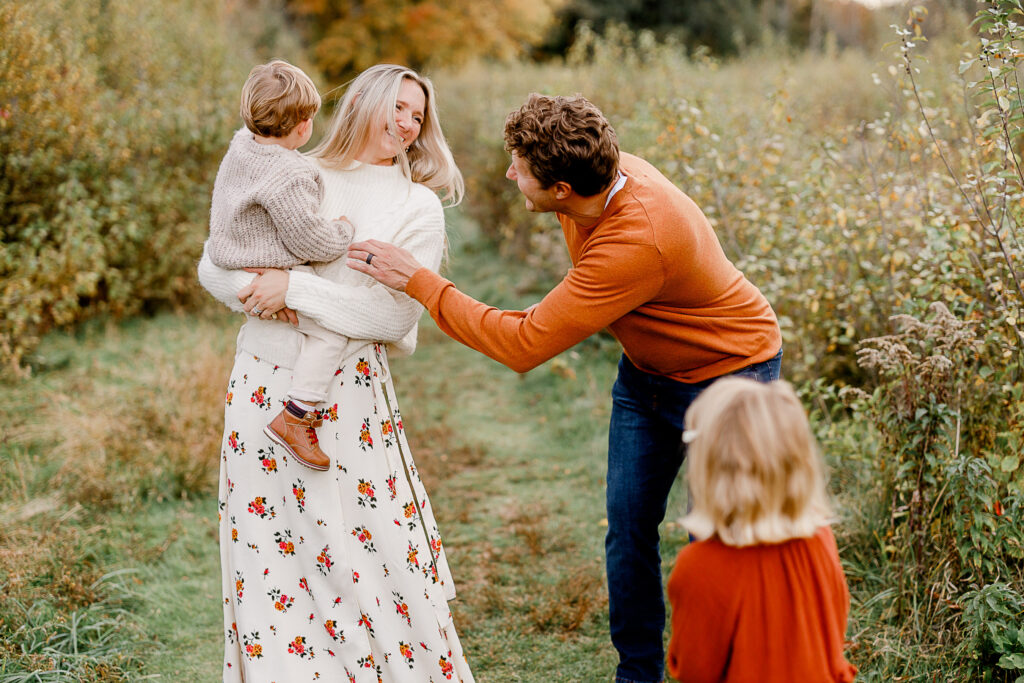 Images of a fall family portrait session by Wayland Massachusetts family photographer Christina Runnals