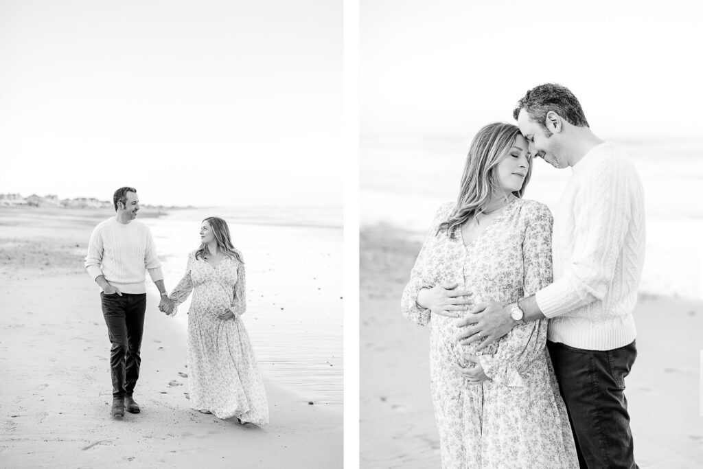 Black and white maternity portraits by maternity photographer in Duxbury MA Christina Runnals