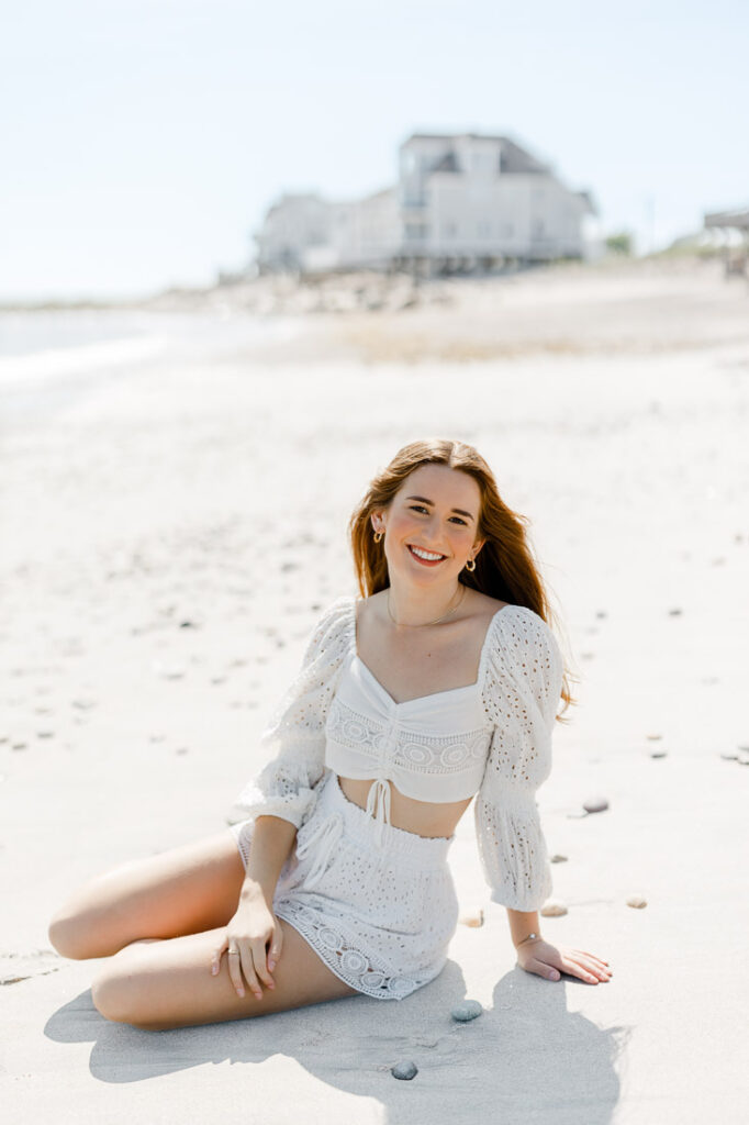 Holiday Host's Winsor School senior portraits taken by Christina Runnals Photography at Egypt Beach in Scituate MA | bright senior portraits Massachusetts